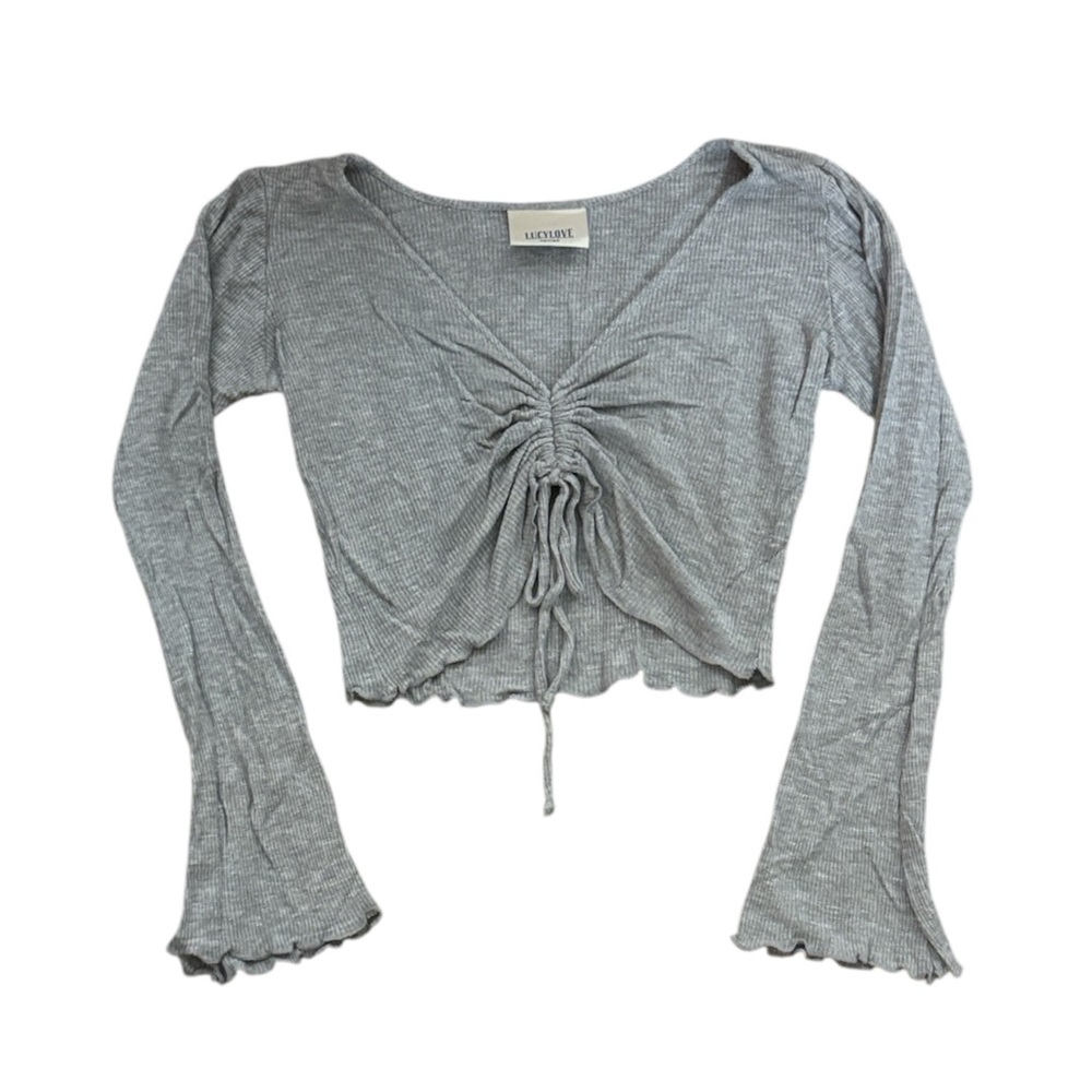 LUCY LOVE Vintage Gray Ribbed Crop Top, size XS